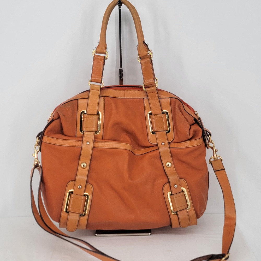 Hype Orange Pebbled Leather Satchel Crossbody Bag Gold Hardware - Picture 11 of 16